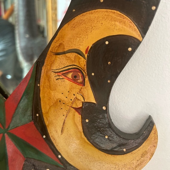 Vintage Sun & Moon Celestial Wooden Mirror with Stars Handpainted 23"X11.5" - Picture 4 of 16